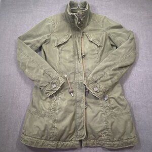 Abercrombie & Fitch Womens Olive Green Coat Faux Fur Lining Button Zipper SZ S